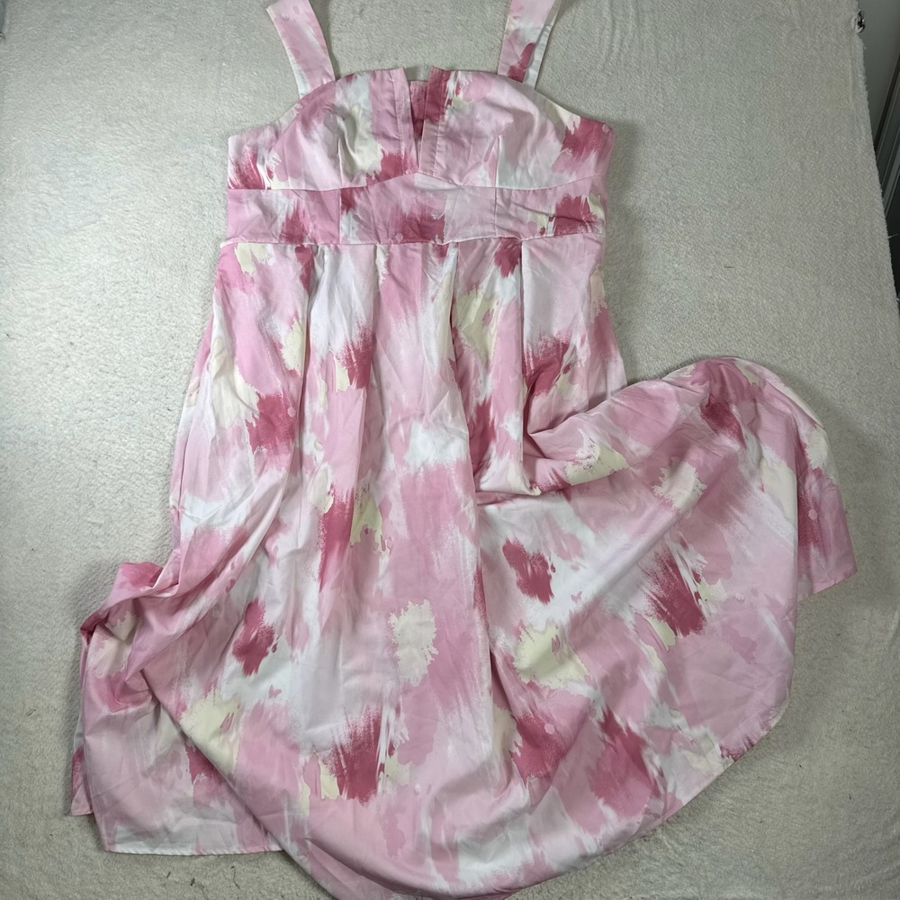 SHEIN Curve Maxi Dress Womens 4XL Pink Abstract Print Excellent Smocked Back